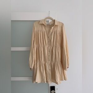 Petal & Pup Beige Button-Up Comfy Midi Dress